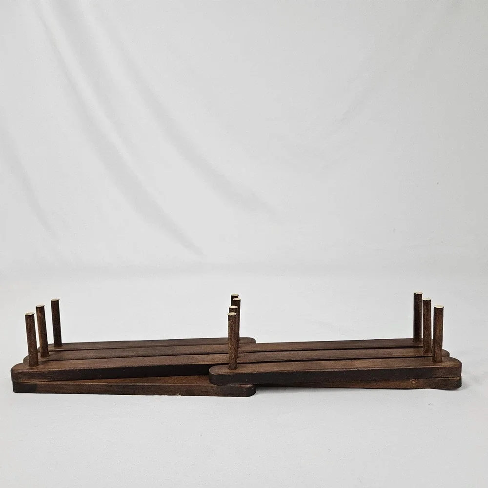 Vtg Wood Expandable Accordion Folding Rack 10 Peg Wall Hanger Hat Coat Jewelry